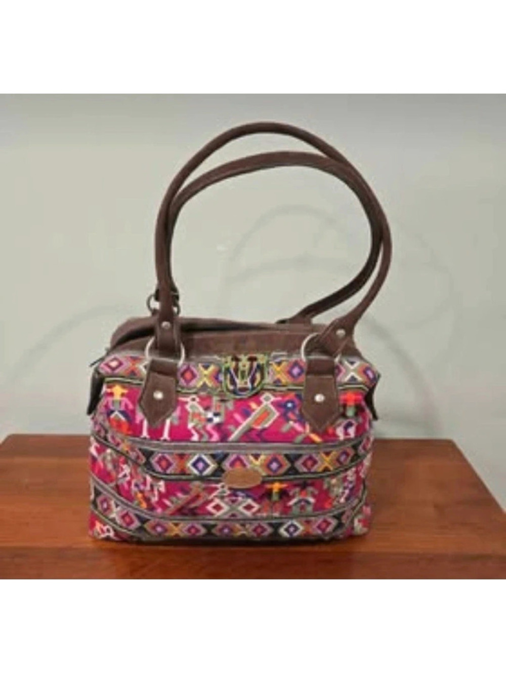 Guatemala Embroidered Fabric and Suede Handbag